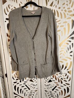 J. Jill Light Gray V-Neck Button Front Cardigan